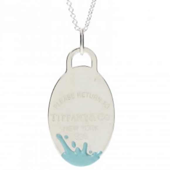 Return to Tiffany Color Splash Blue EnamelLarge Oval Tag Pendant Necklace